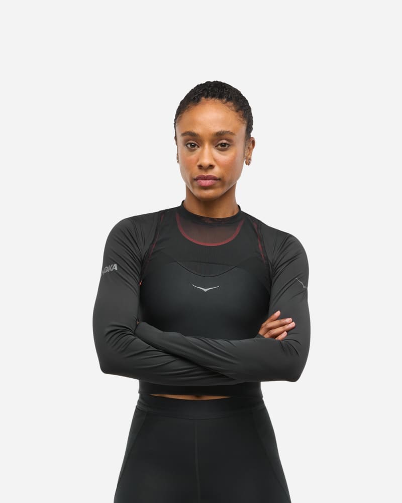 Crop top Hoka One One Race Day Long Sleeve Crop Top Crna | 1167395-BLK