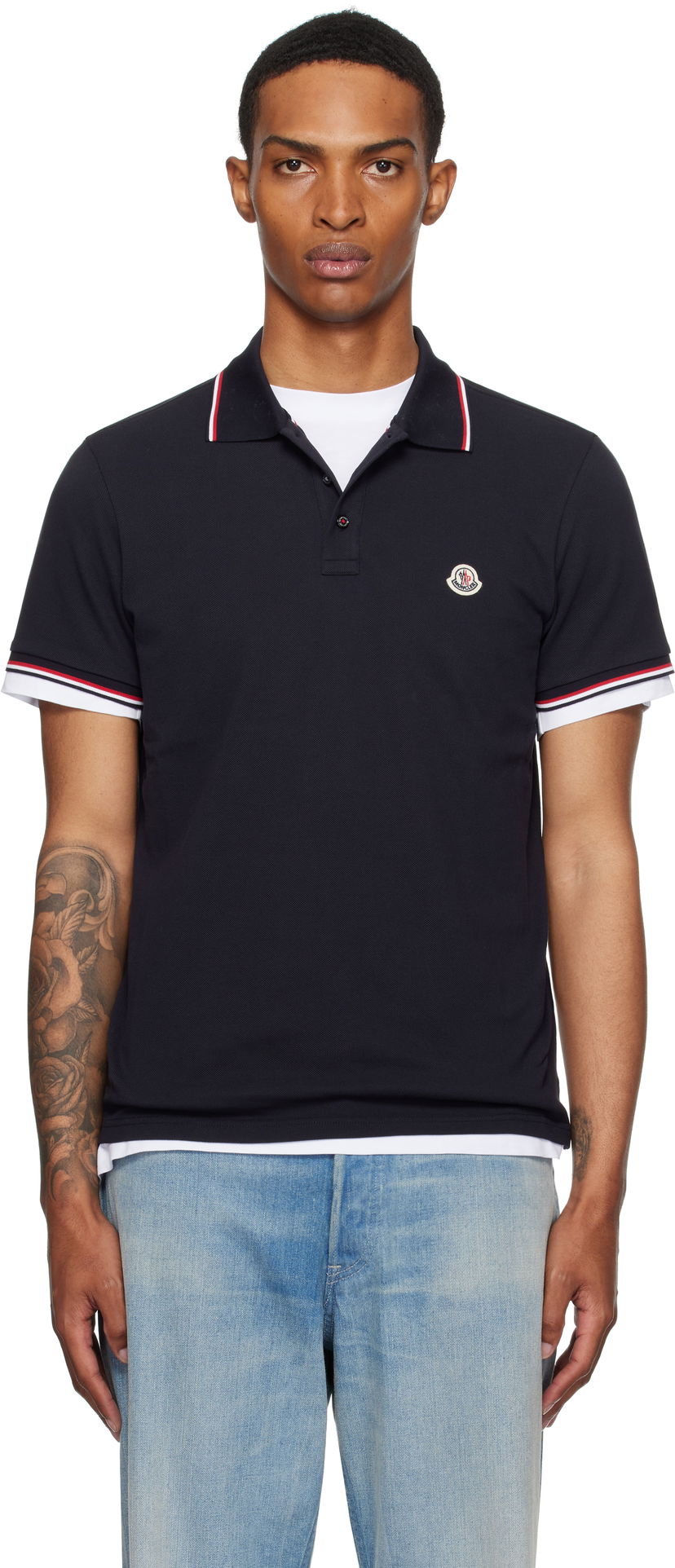 Polo majica Moncler Moncler Tricolor-Trimmed Cotton Piquet Polo Tamnoplava | K20918A7030084556