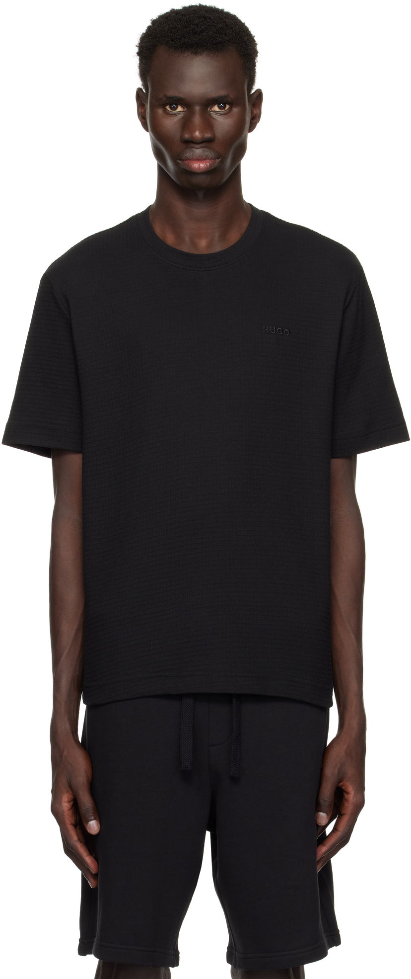 Majica kratkih rukava BOSS Hugo Waffle-Structured Logo Embroidered T-Shirt Crna | 50532011