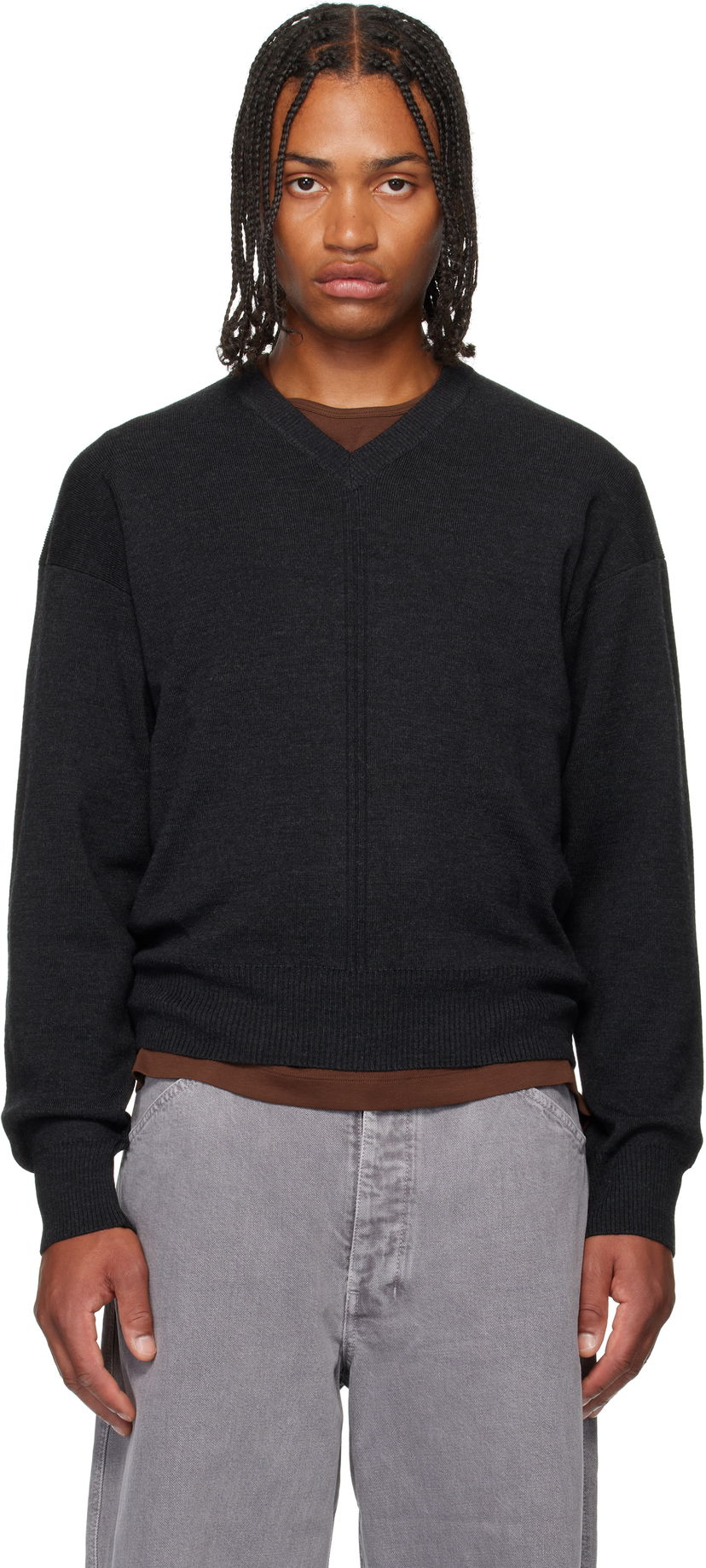 Džemper LEMAIRE LEMAIRE V-Neck Sweater Crna | TO1430 LK087