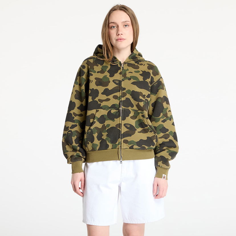 Dukserice BAPE A BATHING APE 1St Camo Heavy Wash Cropped Fit Zip Hoodie Zelena | 001ZPL301308MGRN