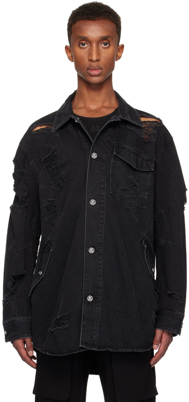 Košulja Helmut Lang Helmut Lang Apex Distressed Denim Shirt Crna | O06DM103