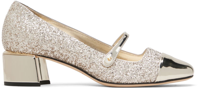 Tenisice i cipele Jimmy Choo Jimmy Choo Elisa 45 Glitter Mary Jane Block Heel Pumps Metalik | ELISA 45