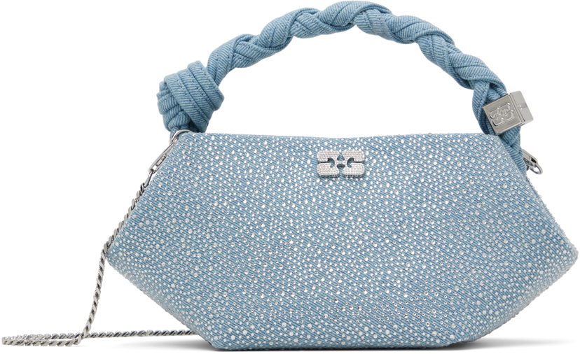 Ručna torbica GANNI GANNI Mini Bou Bag with Rhinestones and Knotted Handle Plava | A6655