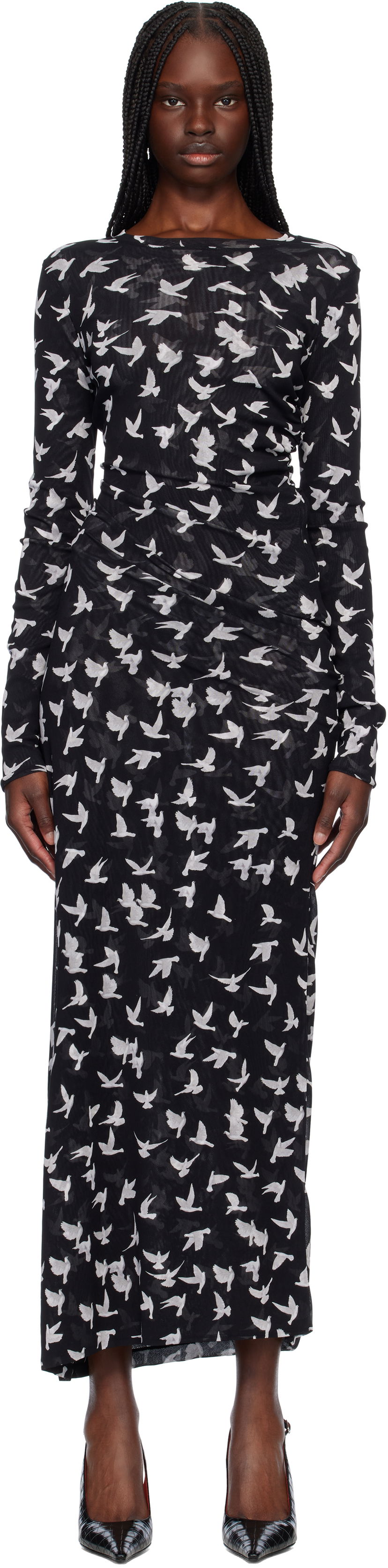 Haljina Stella McCartney Stella McCartney Dove Print Mesh Maxi Dress Crna | 6J03353SPZ89