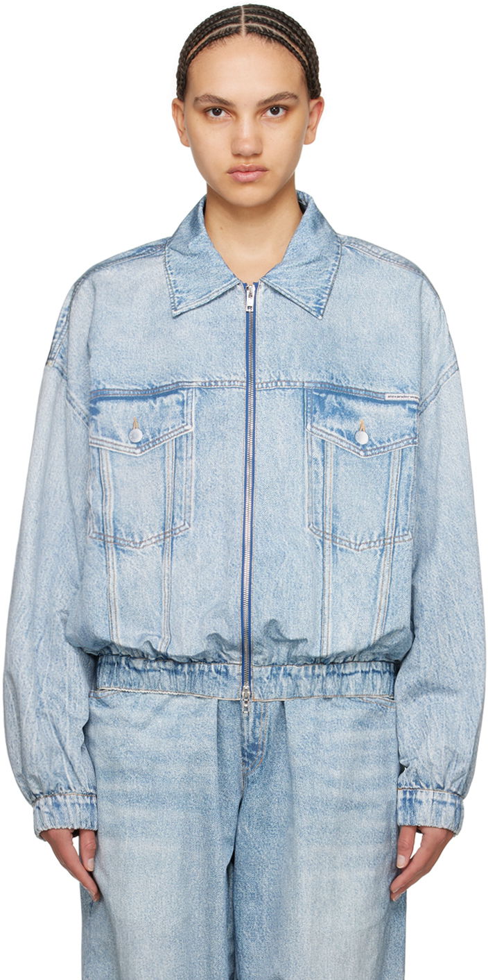 Bomber jakna Alexander Wang Printed Denim Bomber Jacket Tirkiz | UWC1242027