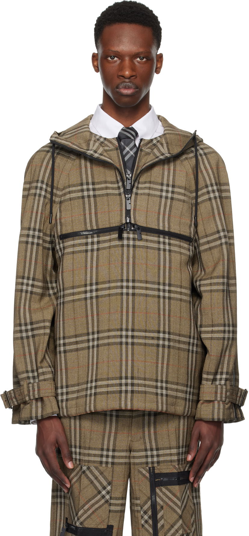 Jakna Burberry Burberry Check Silk Blend Hooded Jacket Smeđa | 8108324