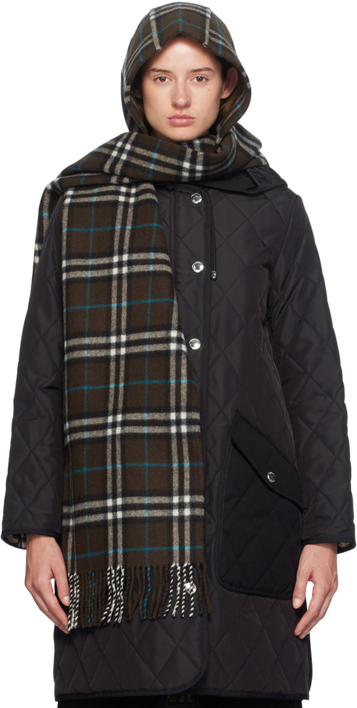 Šal Burberry Brown Check Cashmere Hooded Scarf Crna | 8097493
