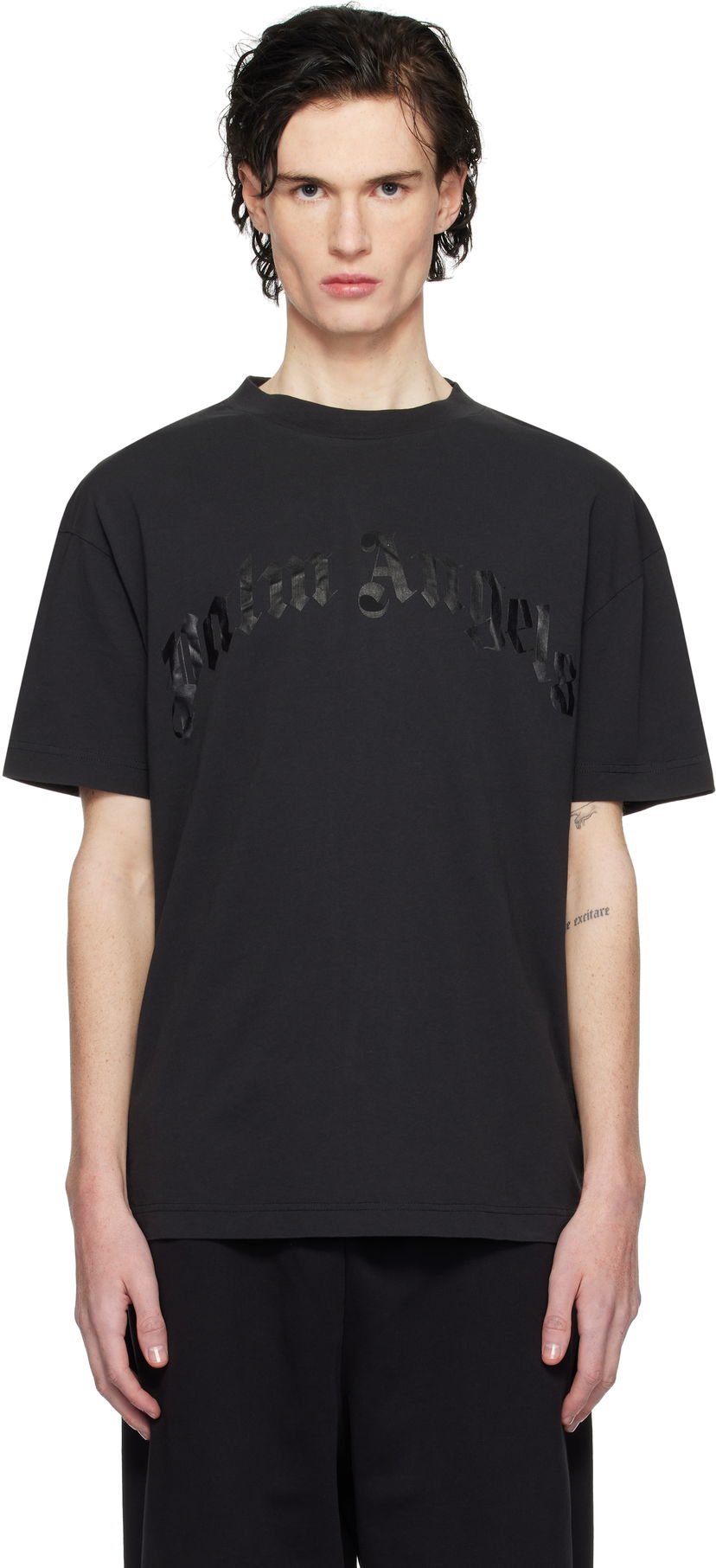 Majica kratkih rukava Palm Angels Curved Logo Oversize T-Shirt Crna | PMAA001S25JER0041010