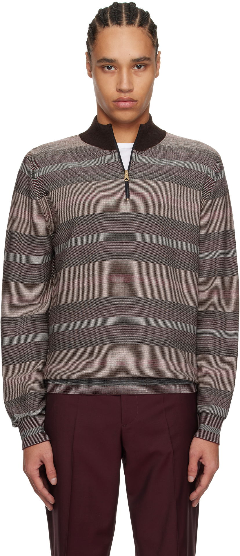Džemper Paul Smith Paul Smith Hazy Stripe Zip Sweater Smeđa | M1R-254Z-P02590-92