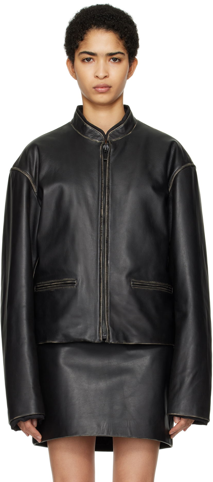 Jakna 032C Uma Leather Biker Jacket Crna | F24-URL-2041-050-W