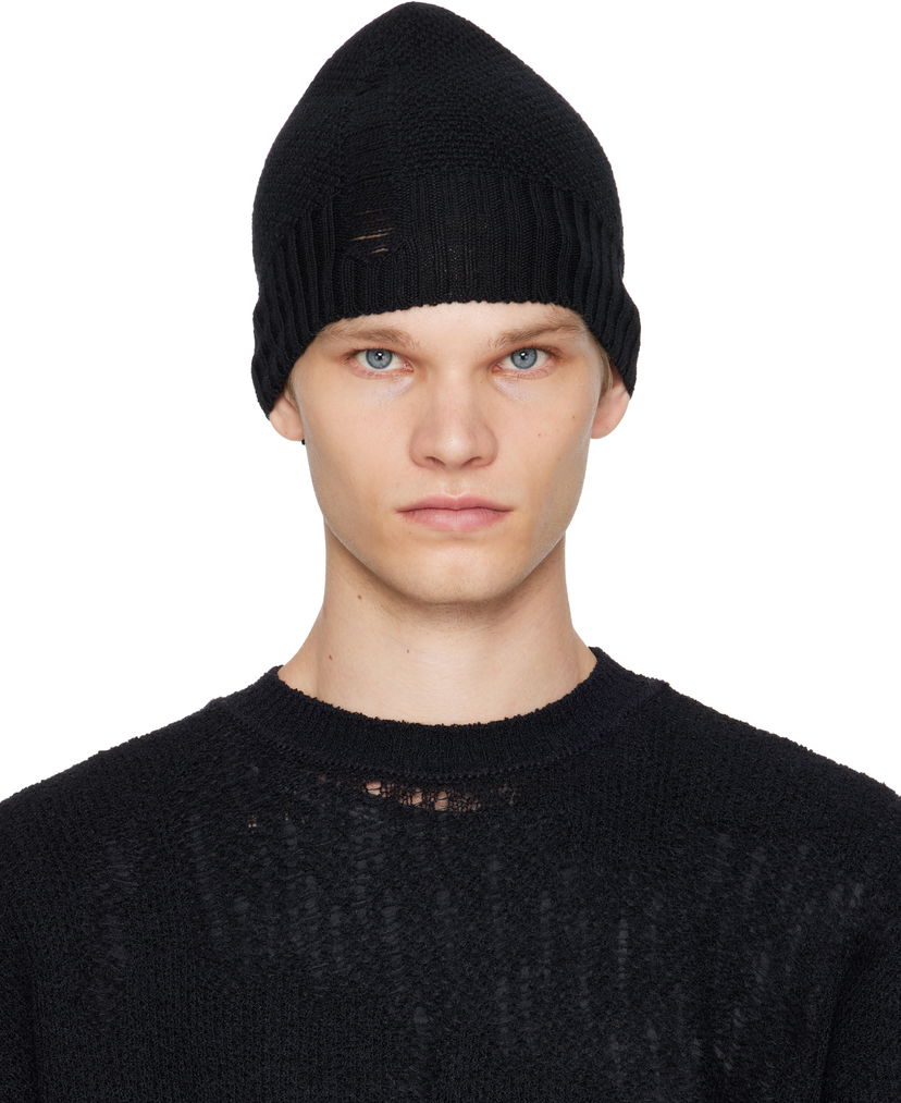Kapica Ann Demeulemeester Ann Demeulemeester Edon Destroyed Seed Stitch Beanie Crna | B0013176-KN071-099
