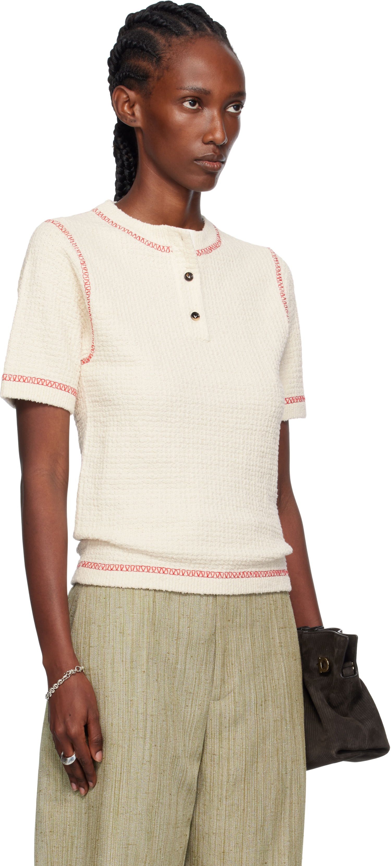 Polo majica Bottega Veneta Bottega Veneta Waffle Knit Polo Shirt Bijela | 825700 V5BD0, 1