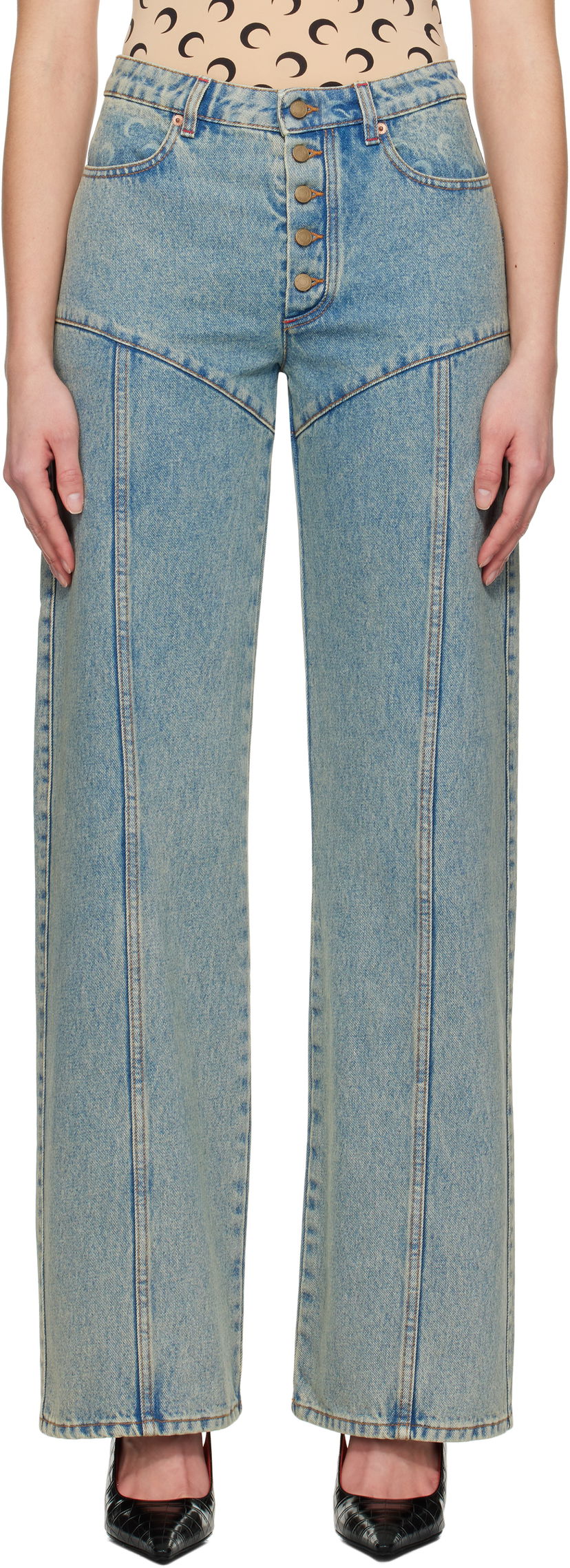 Jeans Marine Serre Marine Serre Moon Laser Flare Jeans Plava | WPA126A CDEN0003