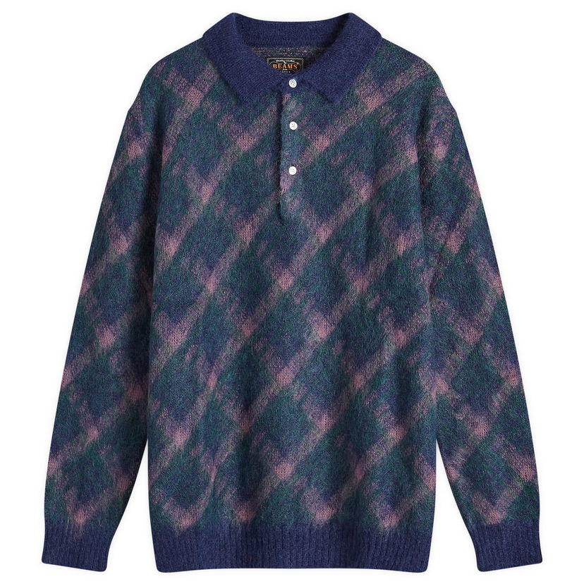 Džemper BEAMS Long Sleeve Jacquard Knit Polo Shirt Plava | 3812-0028-156-79