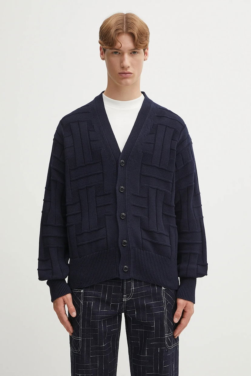 Džemper KENZO Kenzo Gots Kenzo Weave Patterned V-Neck Cardigan Tamnoplava | FF55CA7073CB