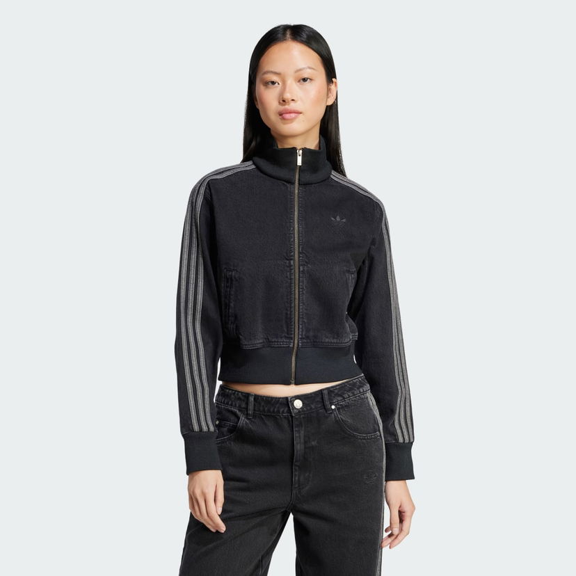 Bomber jakna adidas Performance Black Cropped Denim Jacket Crna | JD3110