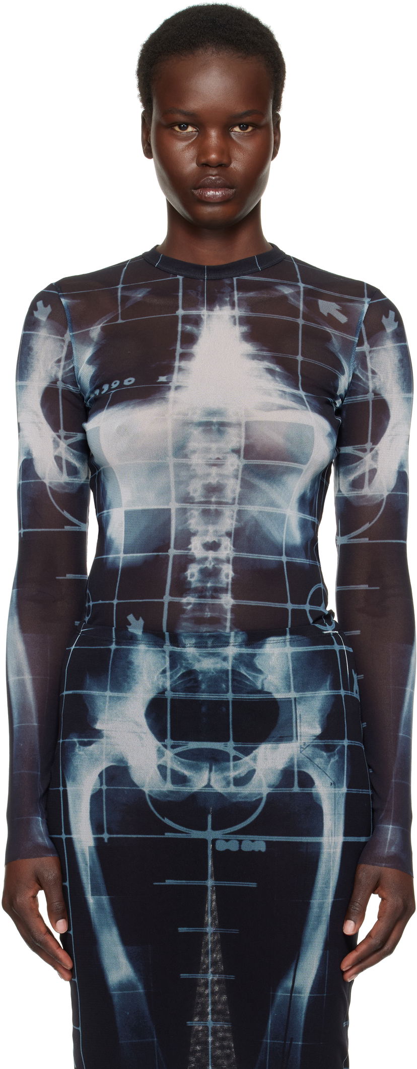 Haljina Jean Paul Gaultier Jean Paul Gaultier 'The Squeletor' Mesh T-Shirt Crna | 25/33-F-TO241-T580-005956