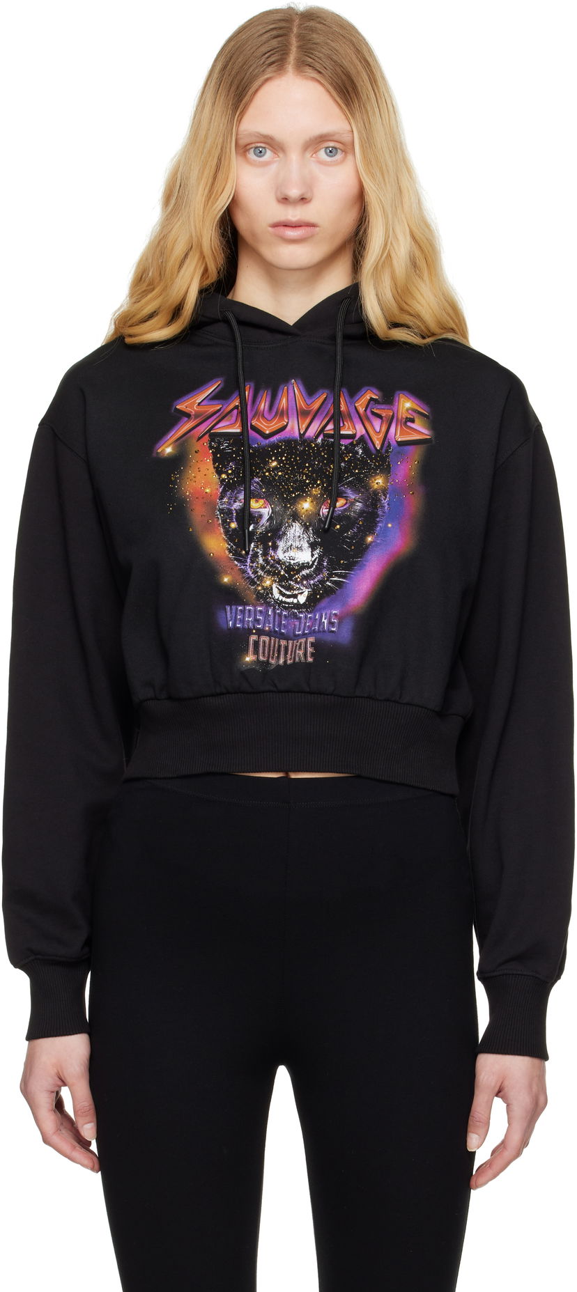 Dukserice Versace Versace Jeans Couture Savage Print Cropped Hoodie Crna | E78HAIC04_ECF00C