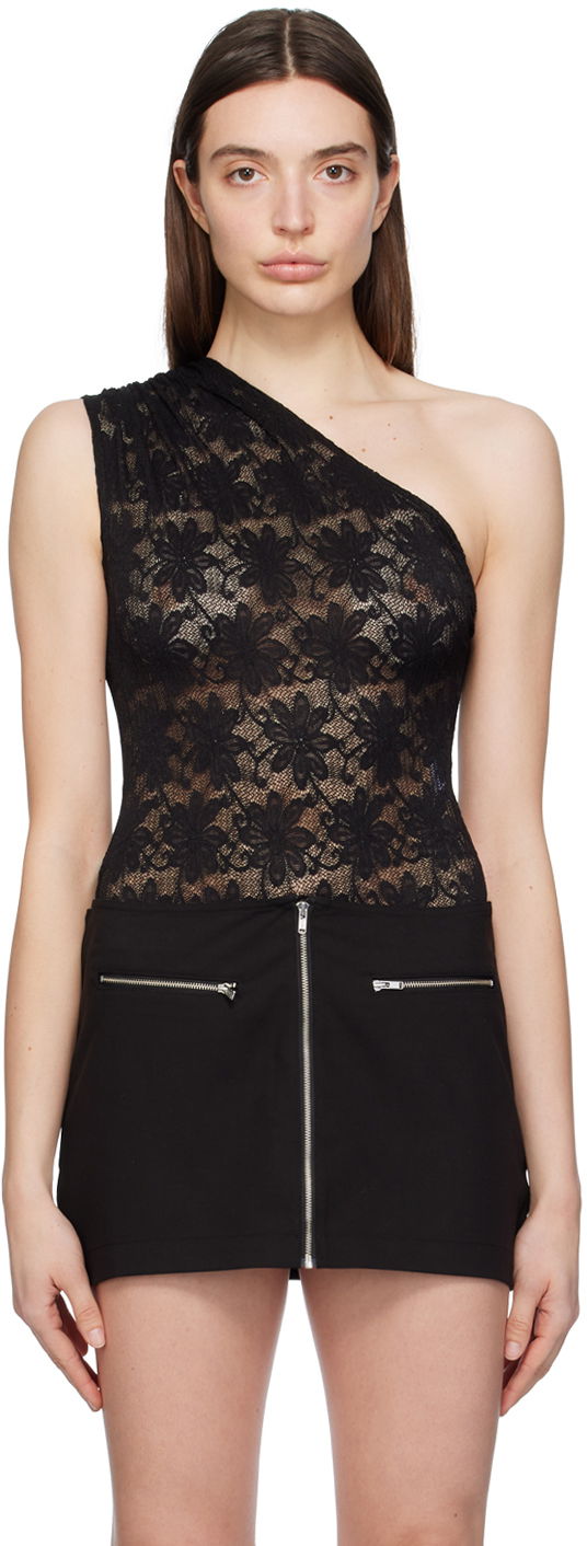 Body Miaou Miaou Jade One Shoulder Lace Bodysuit Crna | 6005SLBLK