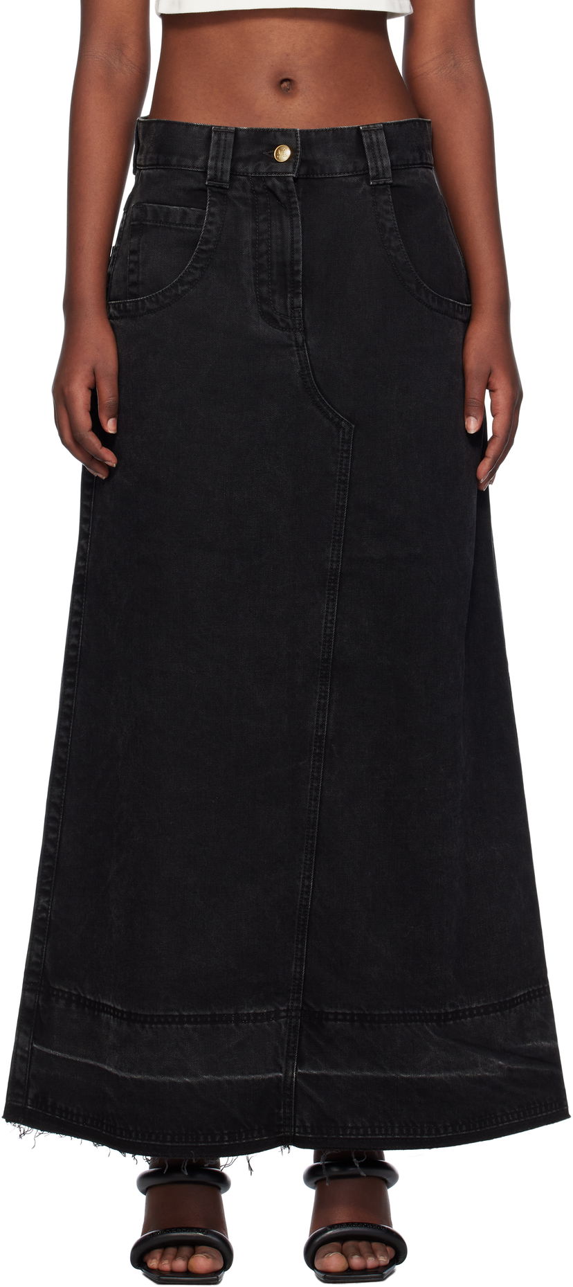 Suknja Palm Angels Split Denim Maxi Skirt Crna | PWYF016F24DEN0011010