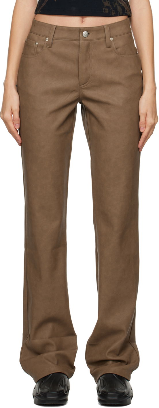 Hlače MISBHV Straight Faux-Leather Pants Smeđa | 122W329
