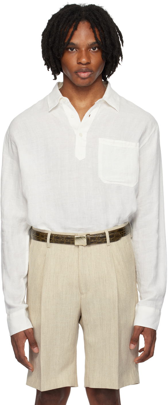 Košulja Orlebar Brown Linen Long Sleeve Shirt Bijela | 279367
