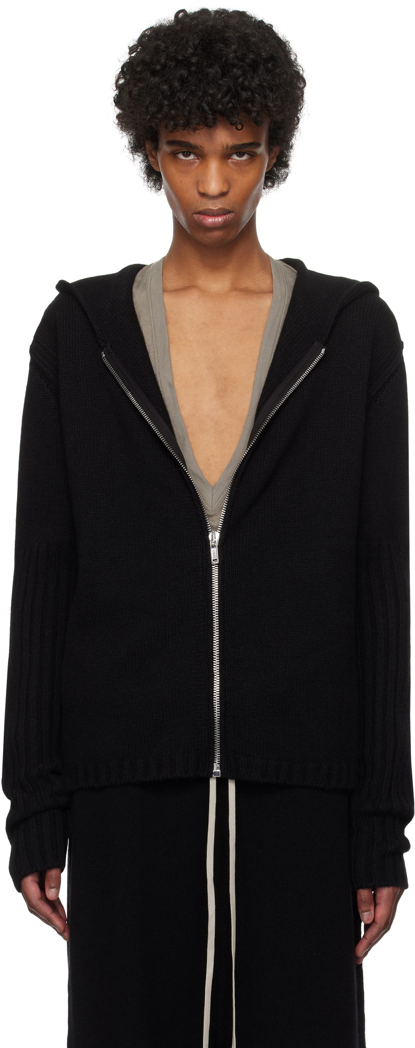 Dukserice Rick Owens Rick Owens Hollywood Zipped Knit Hoodie Crna | RU01E5666 KLWS