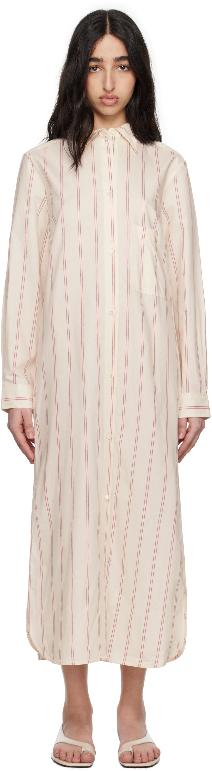Haljina TOTEME TOTEME Striped Tunic Midi Dress Bijela | 252-WRD1752-FB0388