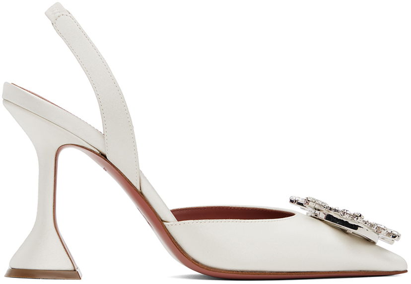 Tenisice i cipele Amina Muaddi Sling Back Heels With Crystal Buckle Bijela | BEGUM SLING CL SATIN