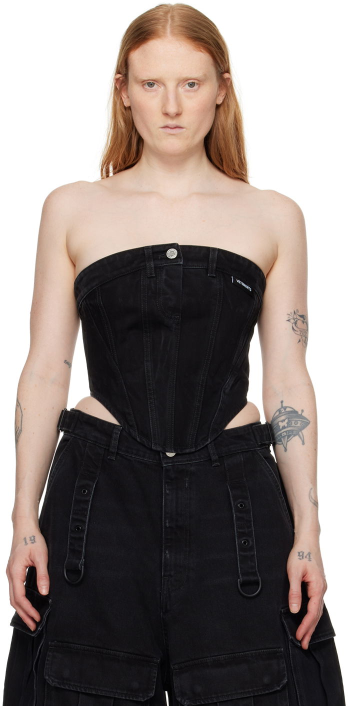 Majica bez rukava VETEMENTS Paneled Denim Tank Top Crna | WE64TO100B