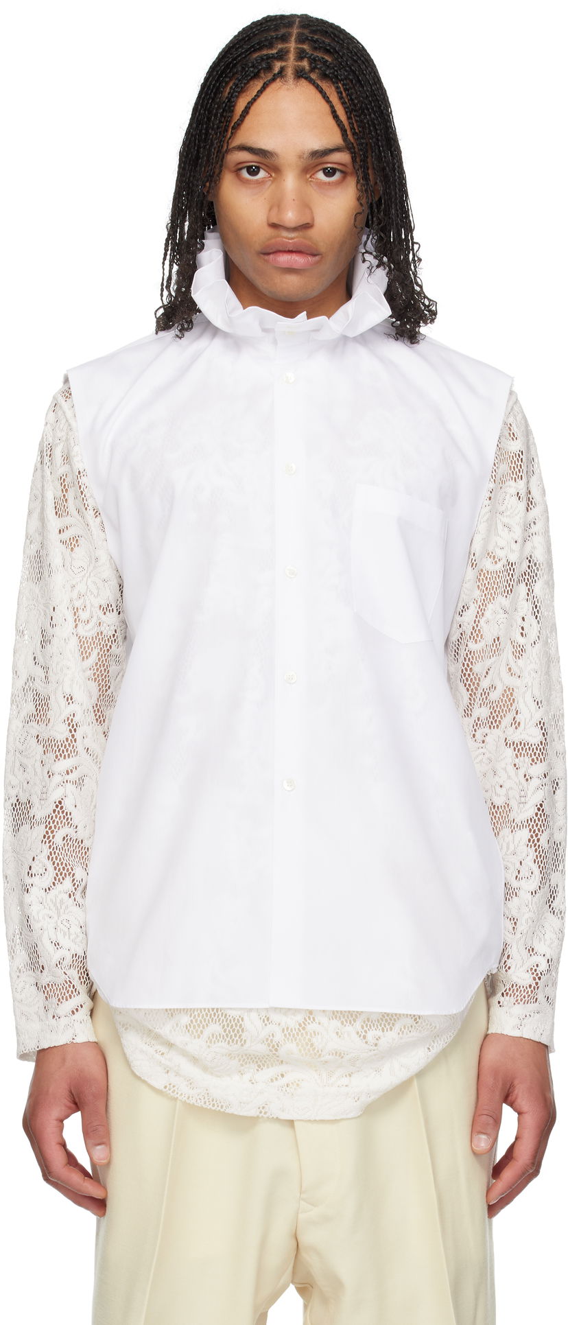 Košulja Comme des Garçons Comme des Garçons Homme Plus Cotton Sleeveless Shirt with Lace Sleeves Bijela | PO-B029-051