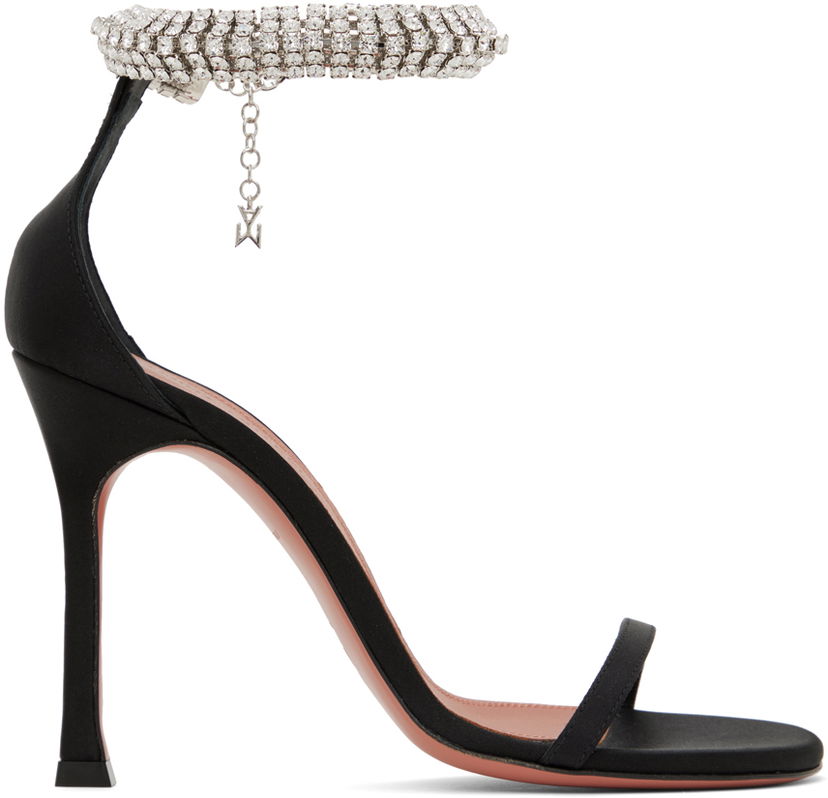 Nakit Amina Muaddi Amina Muaddi Iman Crystal-Embellished Satin Heeled Sandals Crna | IMAN SANDAL SR SATIN