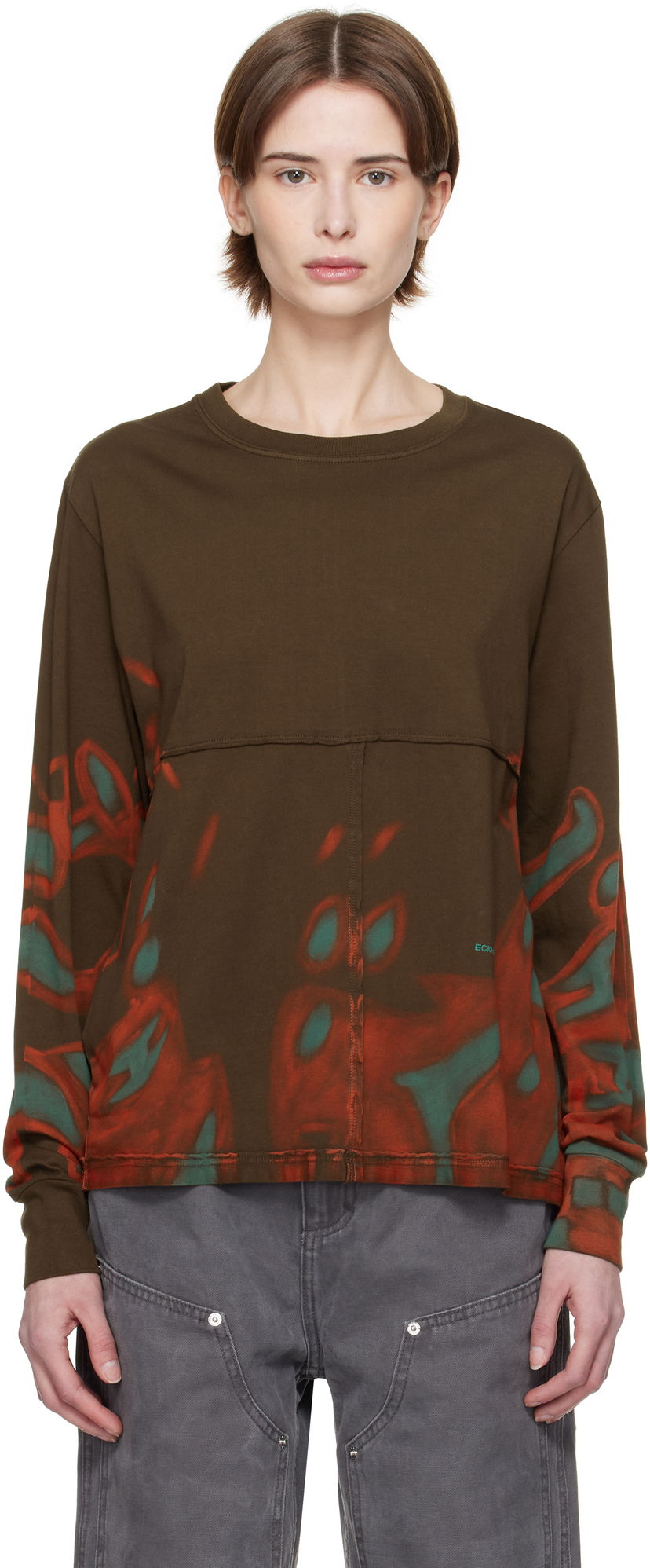 Majica kratkih rukava Eckhaus Latta Eckhaus Latta Lapped Long Sleeve T-Shirt Smeđa | 302-EL-PS25-O -