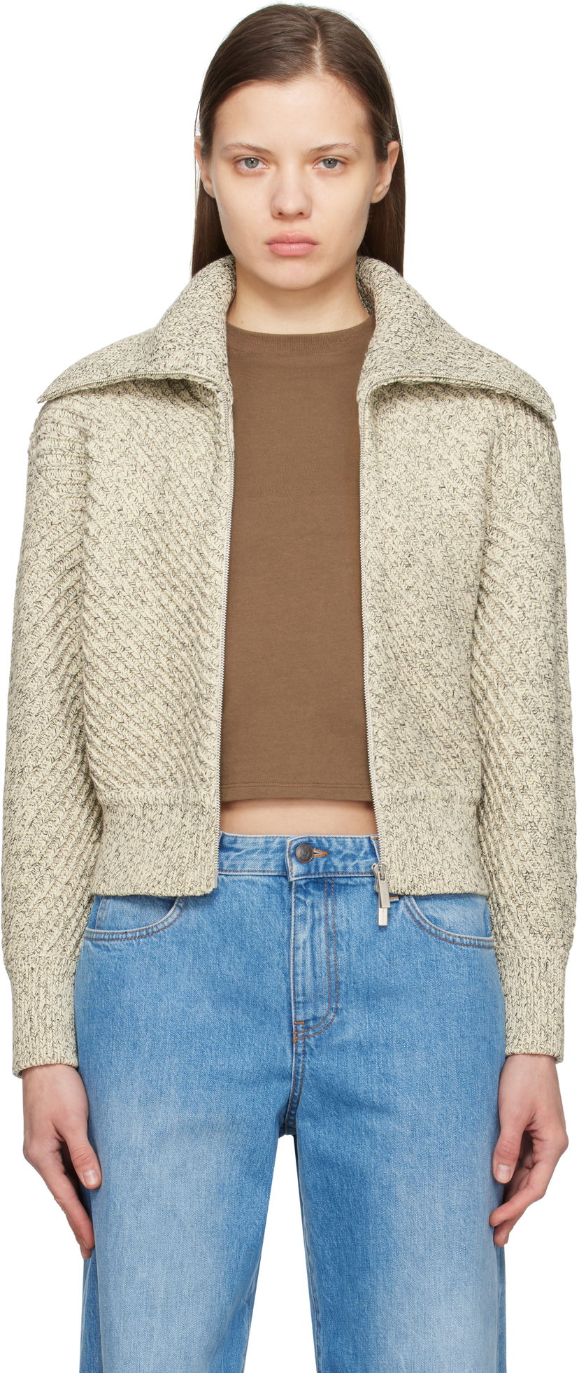 Džemper FERRAGAMO Ferragamo Cotton Diagonal Rib Knit Sweater Bež | 780976