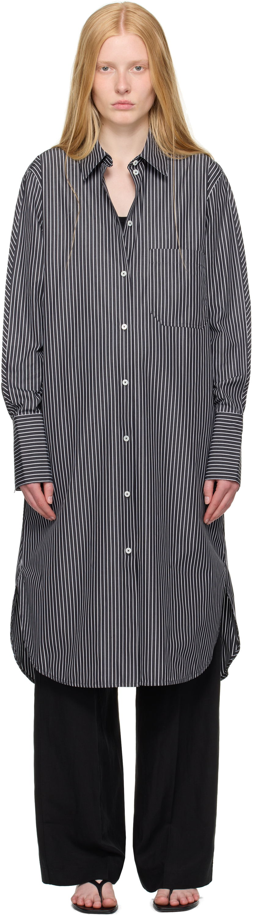 Haljina TOTEME TOTEME Striped Shirt Dress Crna | 253-WRD0201-FB0436