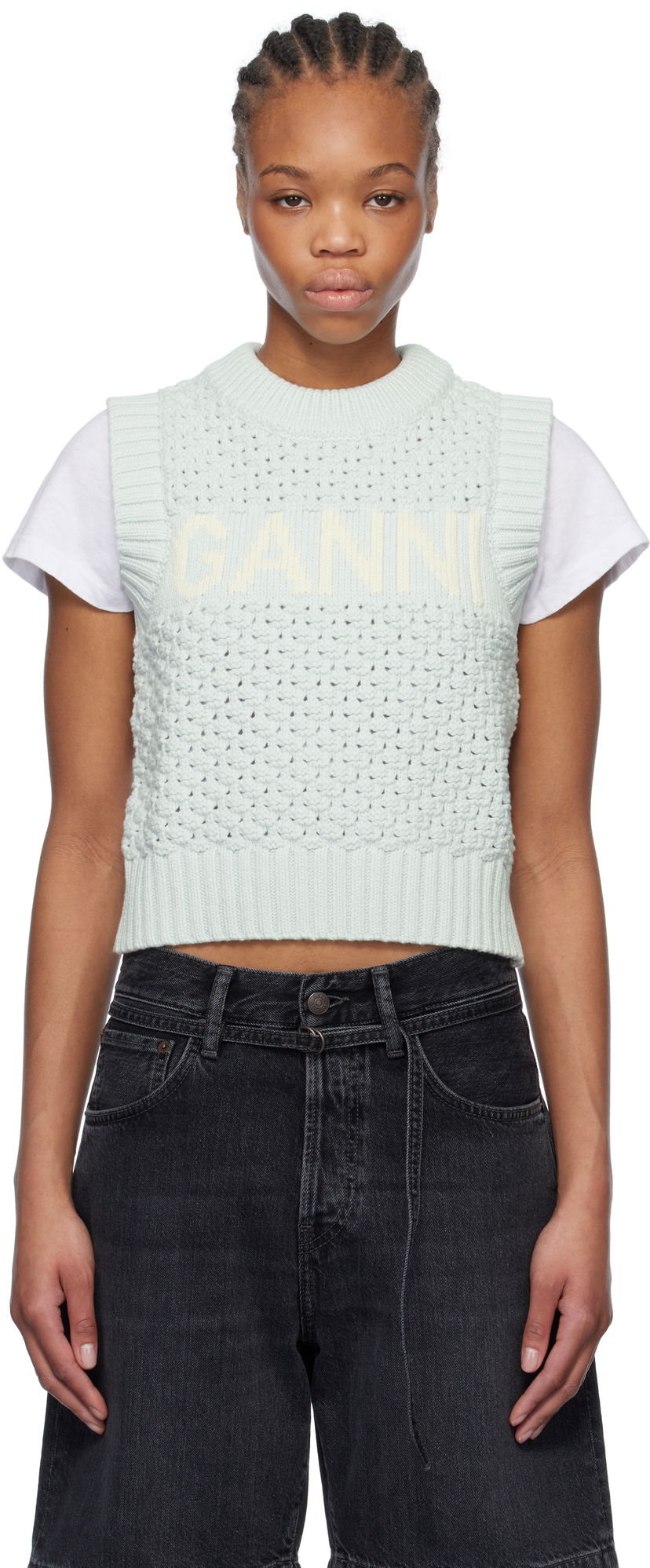 Džemper GANNI GANNI Textured Cotton Knit Vest Zelena | K2348