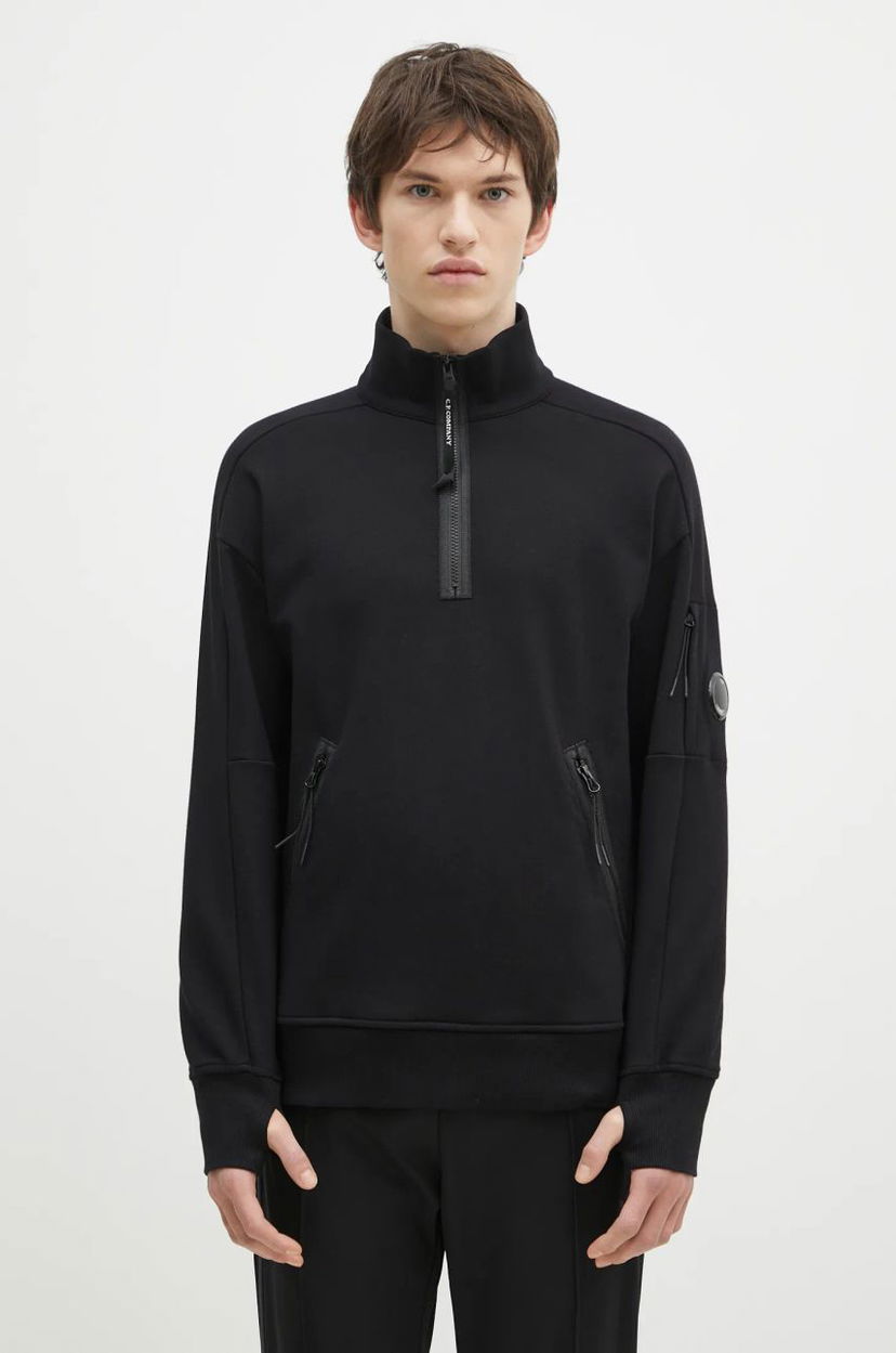 Dukserice C.P. Company Diagonal Raised Fleece Half-Zipped Sweatshirt Crna | 17CMSS027A005086W