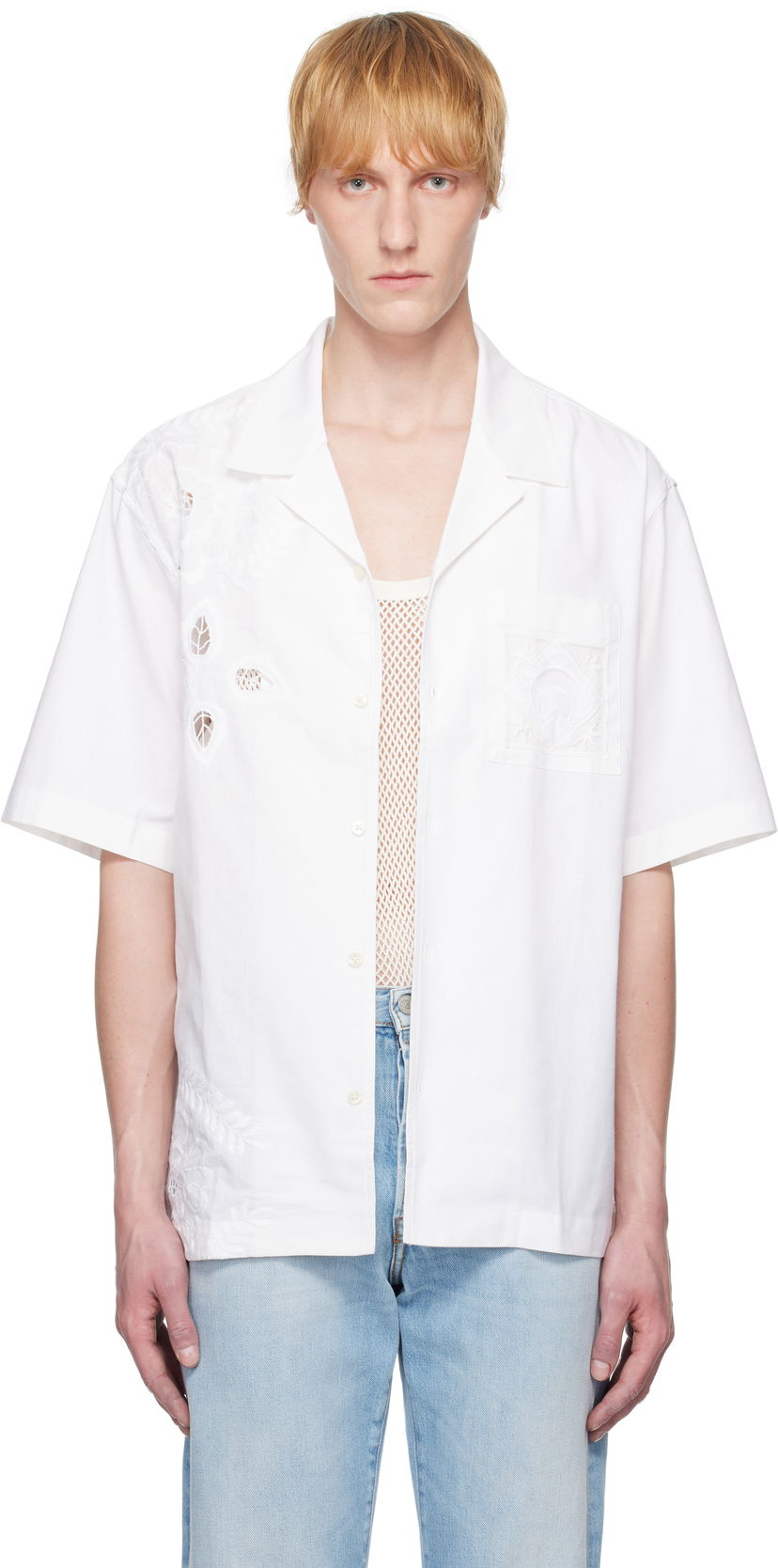 Košulja Marine Serre Marine Serre Regenerated Linen Bowling Shirt Bijela | USI016A UWOV0007