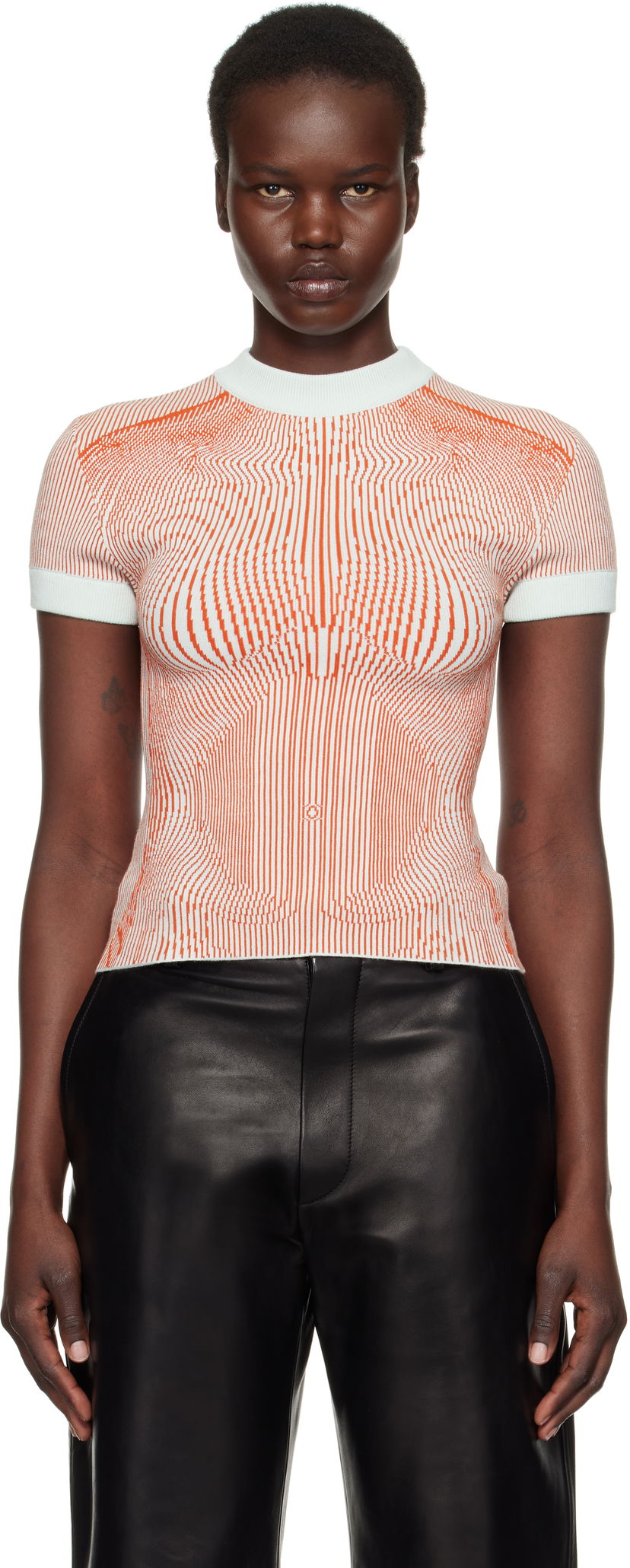 Majica kratkih rukava Jean Paul Gaultier Jean Paul Gaultier Morphing Pinstripes Jacquard Knit T-Shirt Narančasta | 25/33-F-TS110-M084-4215