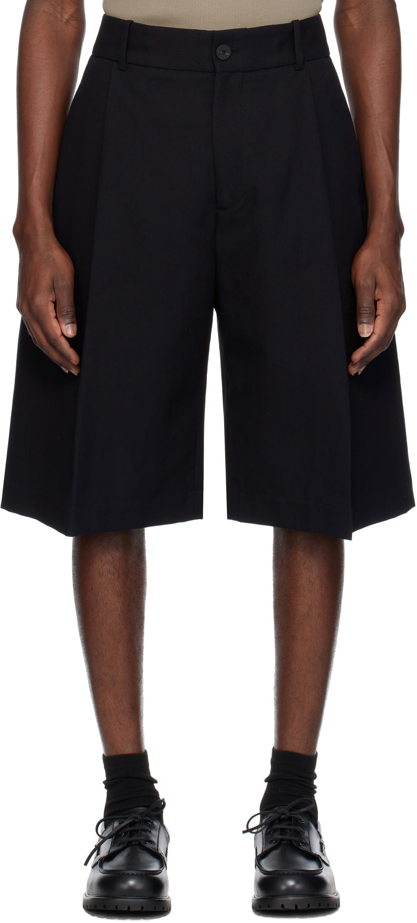 Kratke hlače Studio Nicholson Studio Nicholson Fowld Wide-Leg Shorts Crna | FOWLD SNM - 1187