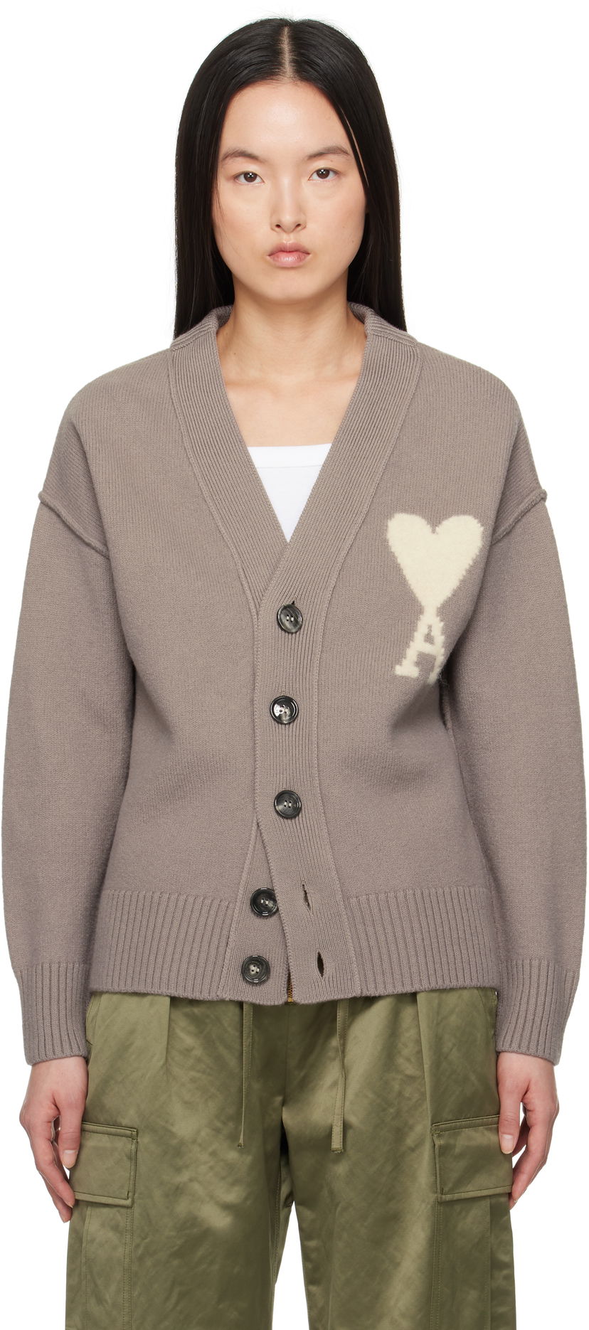 Džemper AMI AMI Paris Ami de Coeur Wool Cardigan Siva | UKC090.KN0090