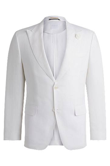 Jakna BOSS Slim-Fit Linen Canvas Blazer Bijela | 50540516