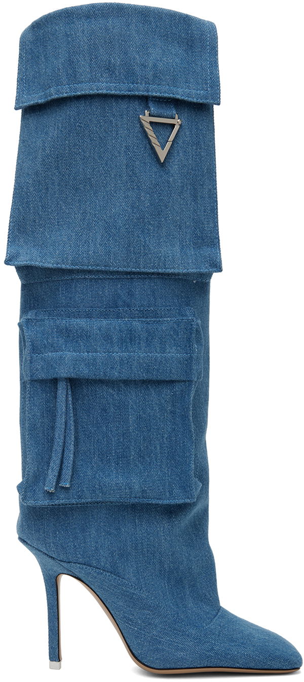 Odjeća The Attico Attico Sienna Denim Cargo Knee-High Boots Plava | 238WS656 D001