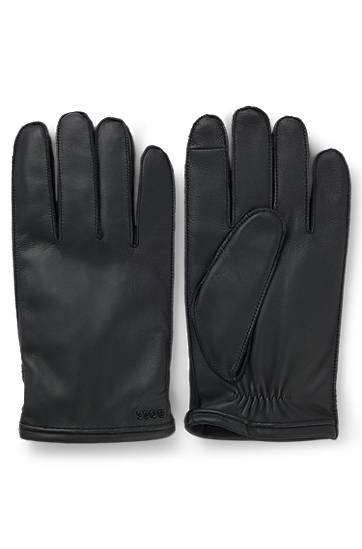 Rukavice BOSS Grained-leather gloves with wool lining and touchscreen compatibility Crna | 50526680, 0