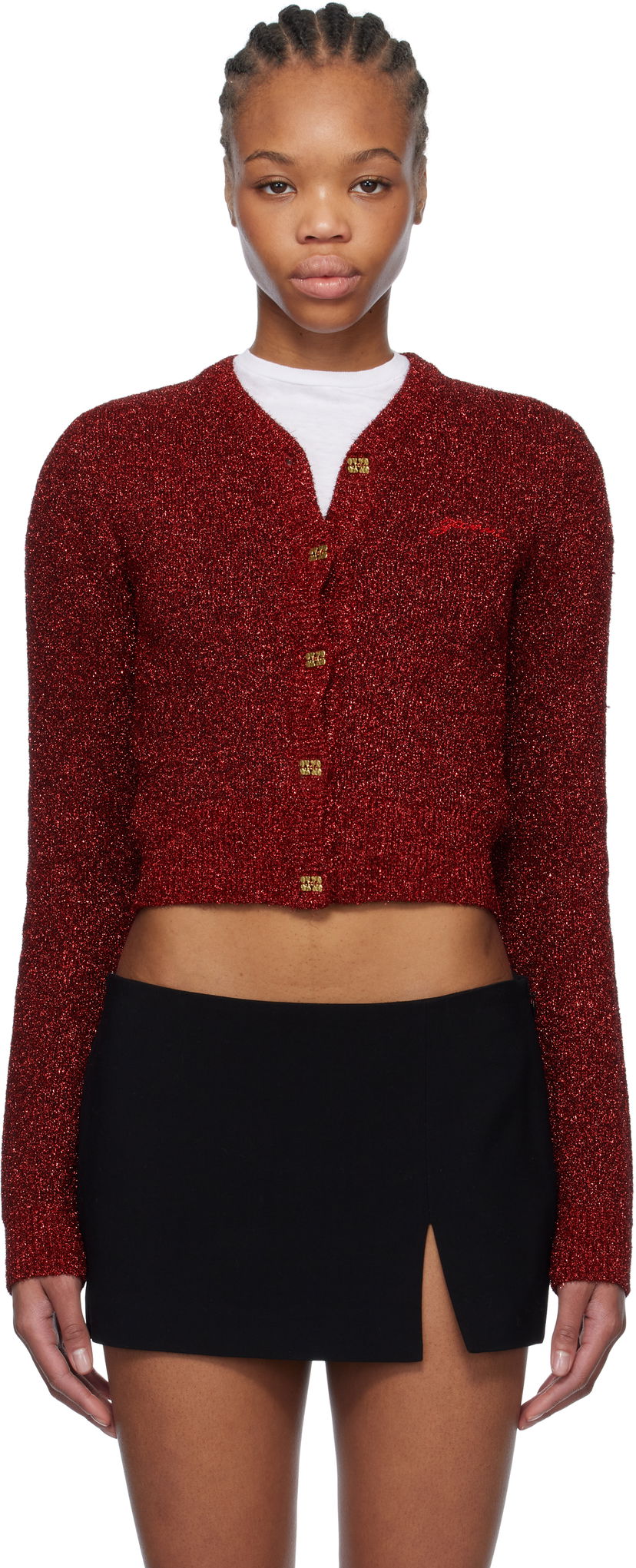 Džemper GANNI Ganni Sparkle Short Cardigan Crvena | K2367