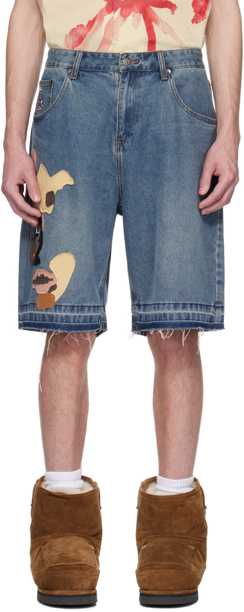 Kratke hlače KidSuper KidSuper Face Patchwork Baggy Denim Shorts Plava | SS25-PT-07