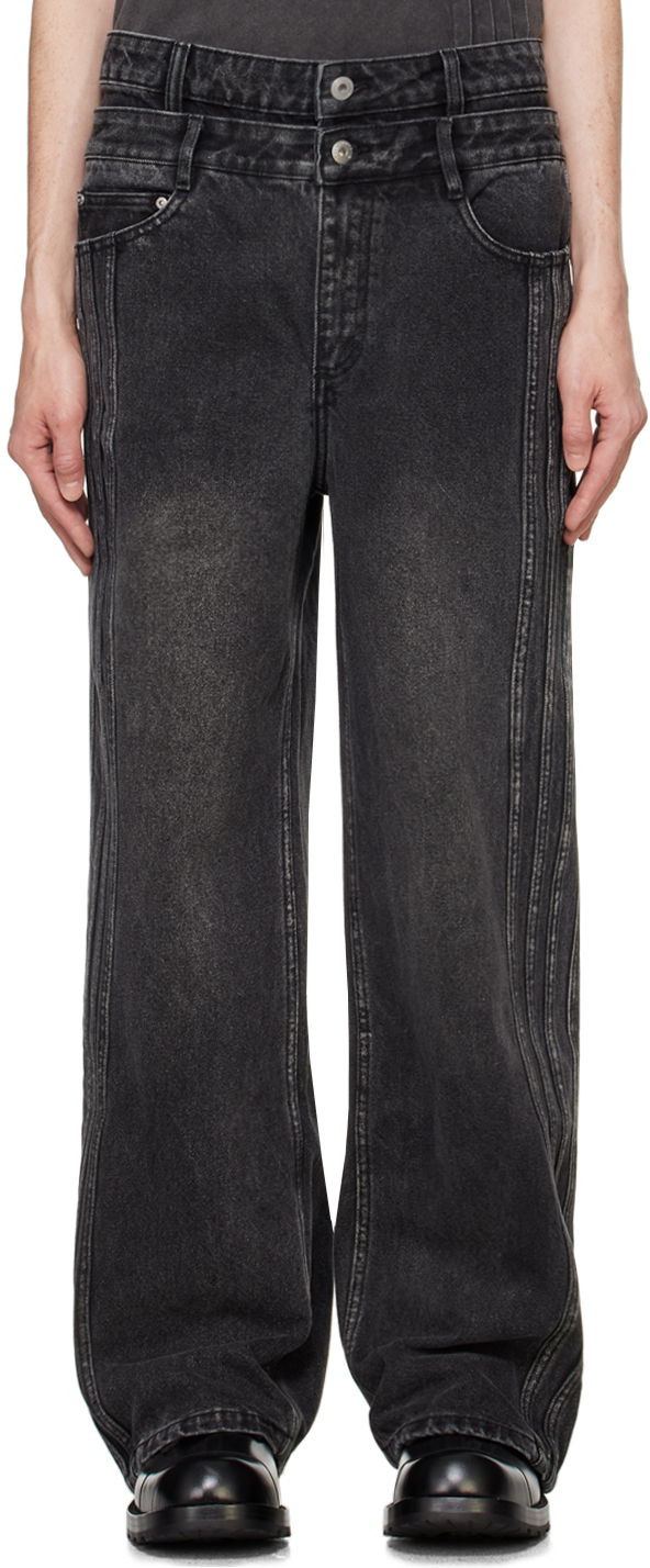 Jeans Feng Chen Wang Feng Chen Wang Double Waist Seaming Jeans Crna | FUF18TR10B