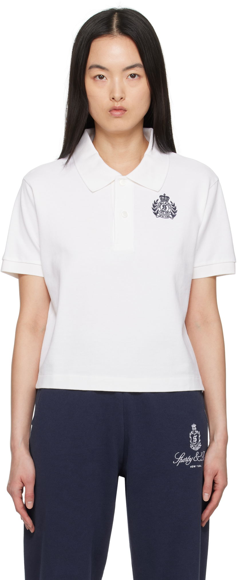 Polo majica Sporty & Rich Sporty & Rich H&W Crest Pique Polo Bijela | TO085606241WH01