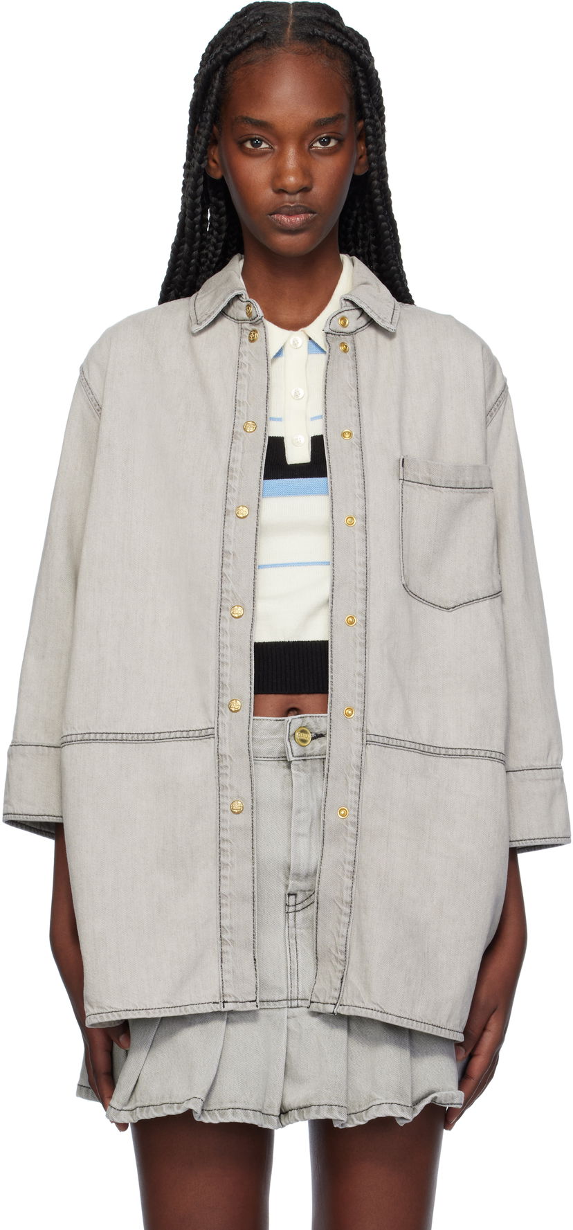 Košulja GANNI Oversized Denim Siva | J1553